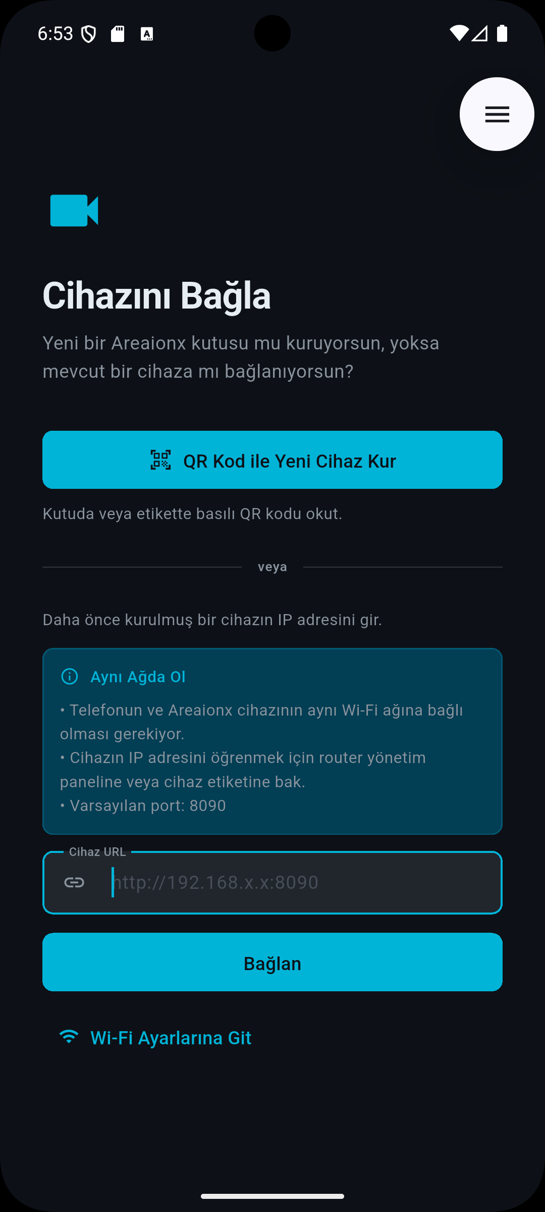 Areaionx edge device base configuration screen