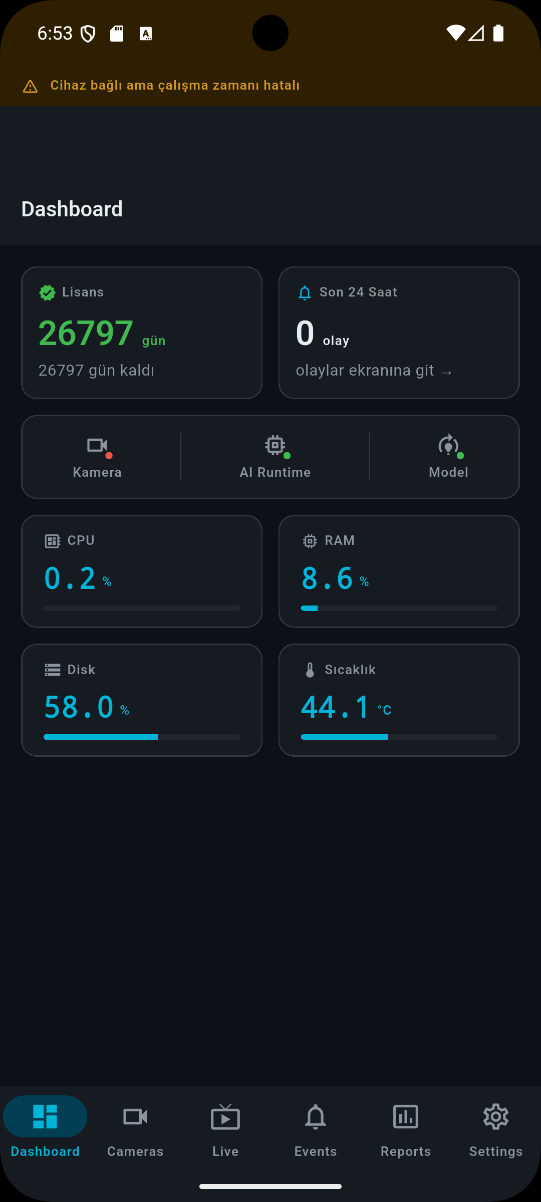 Areaionx edge device dashboard screen