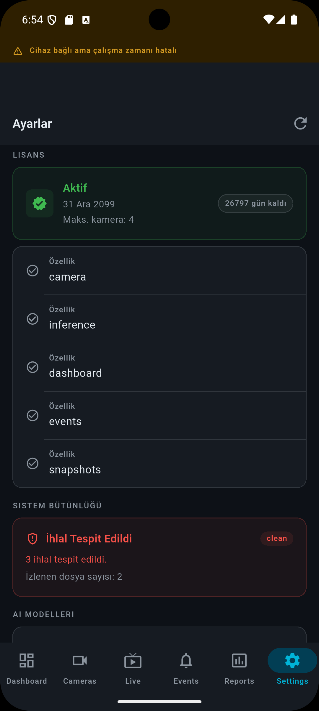 Areaionx edge device settings screen