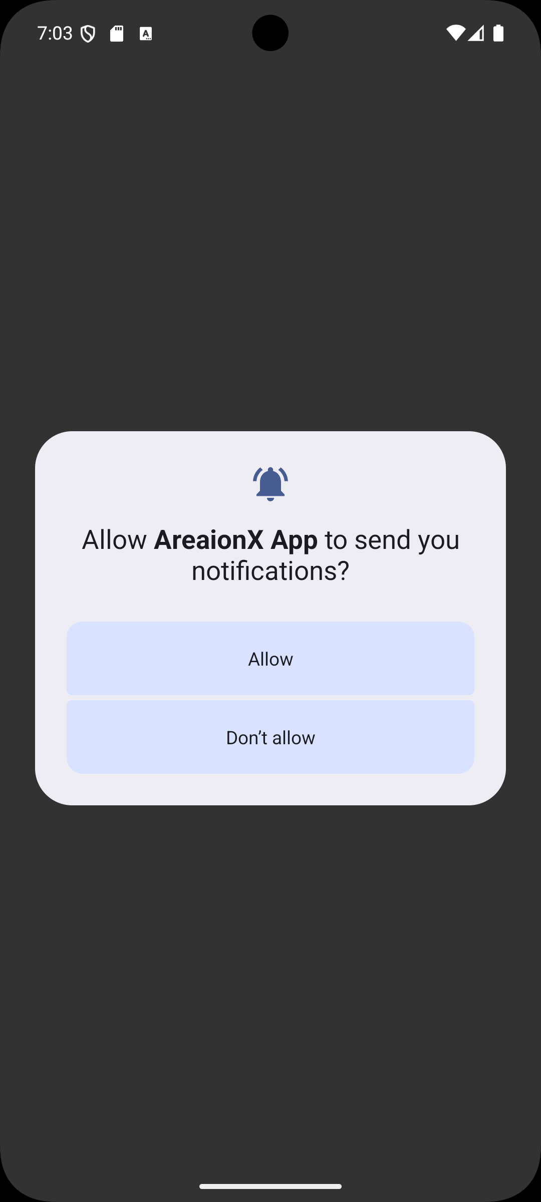 Areaionx mobile app notifications screen