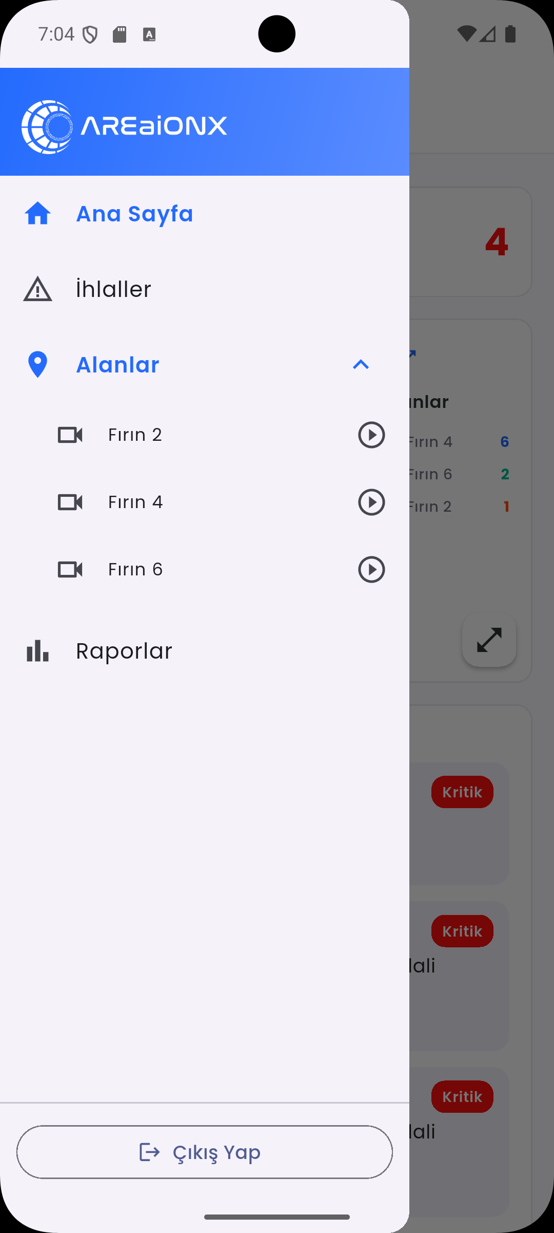 Areaionx mobile app navigation sidebar