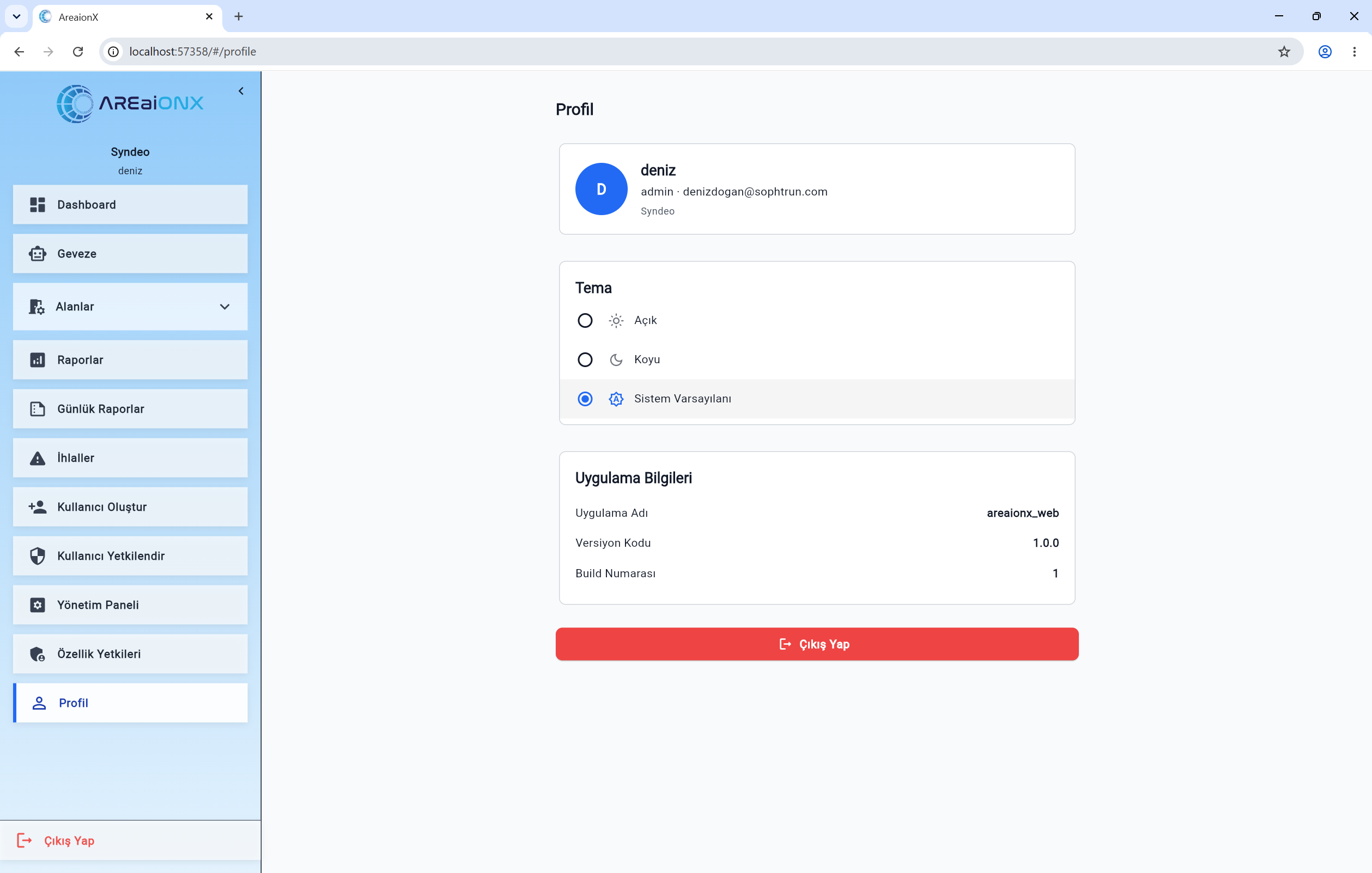 Areaionx user profile screen