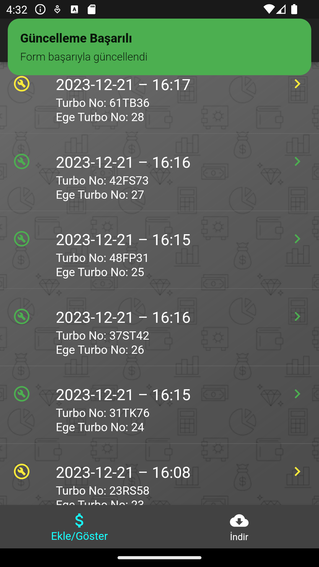 Atölye customer accounting screen