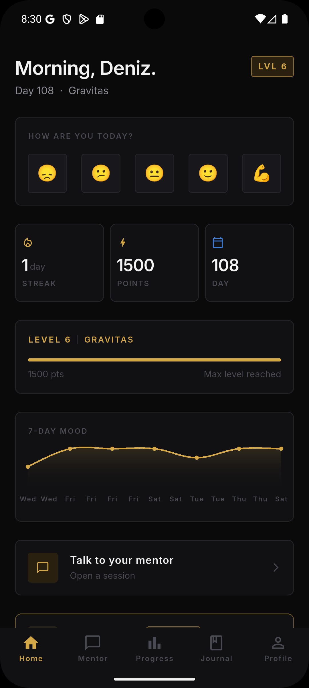 Gravitoa app dashboard screen