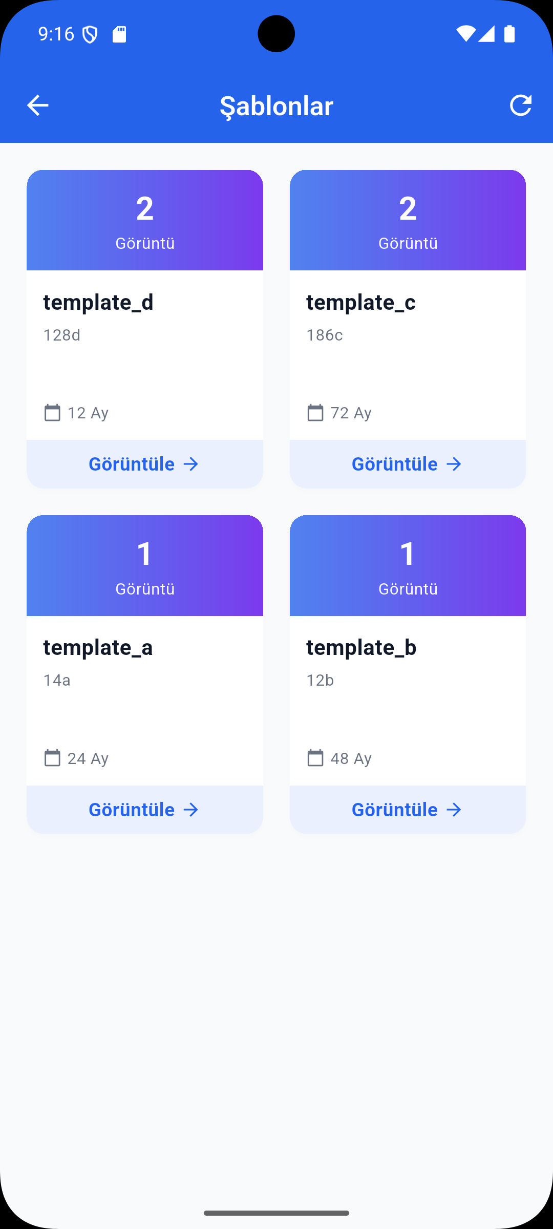 TQC Android app template list screen, light theme