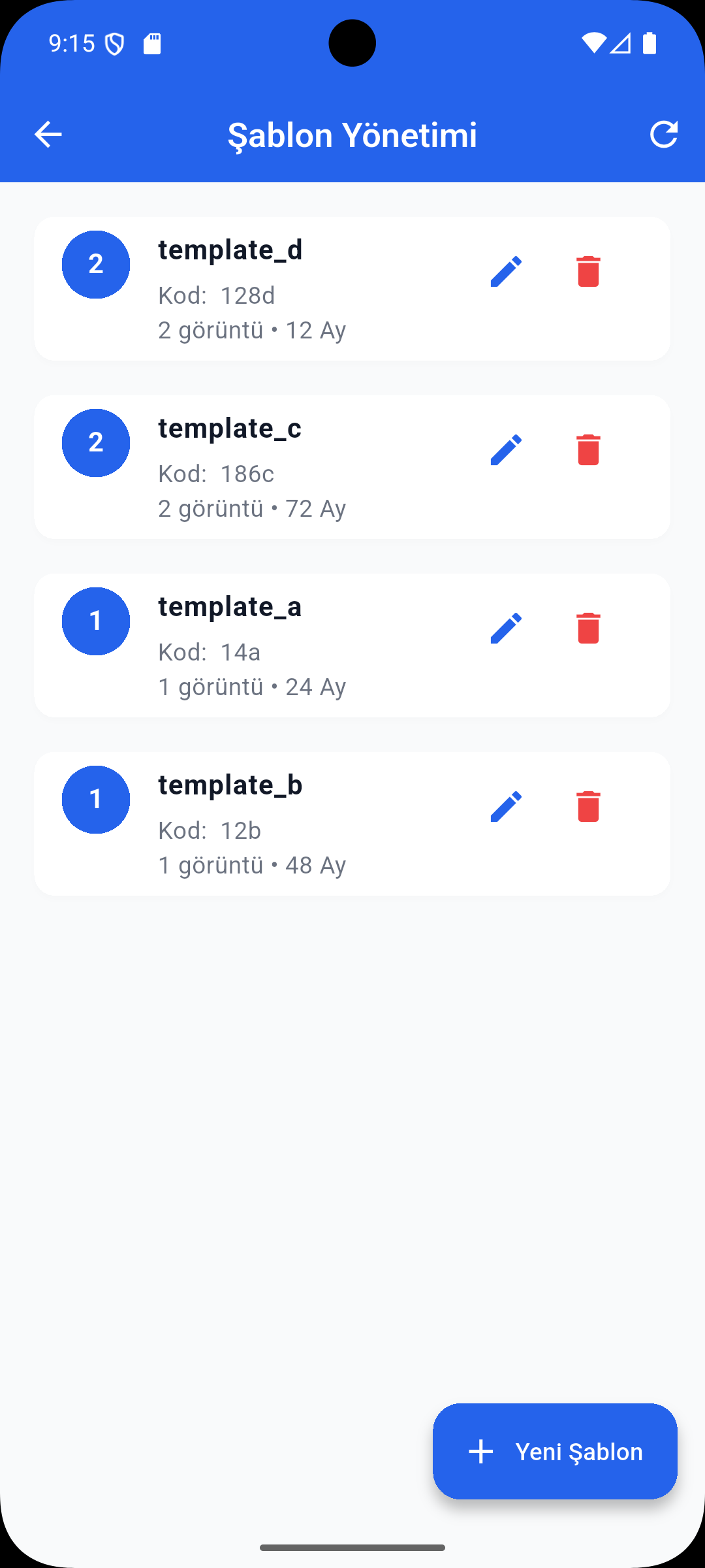 TQC Android app templates screen, light theme