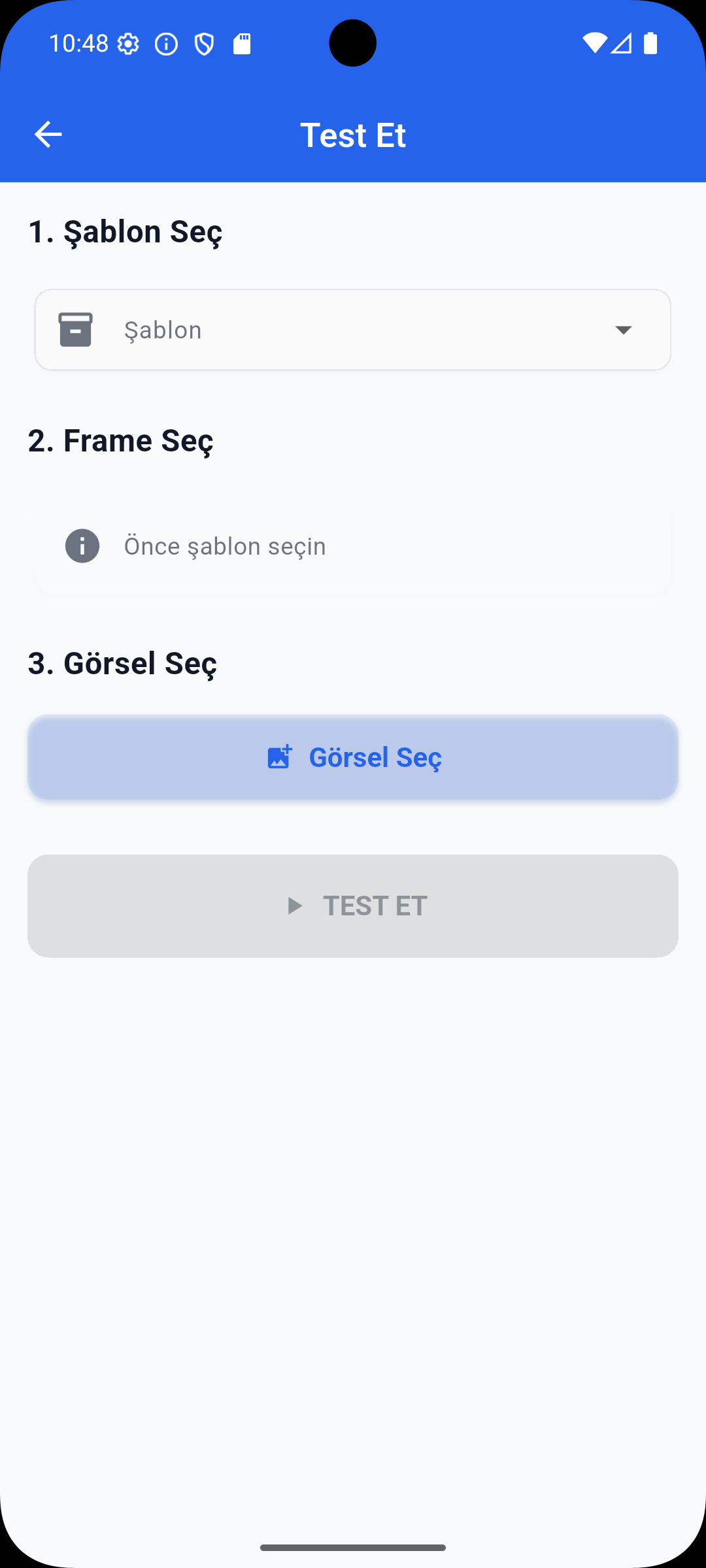 TQC Android app test flow, step 1, light theme