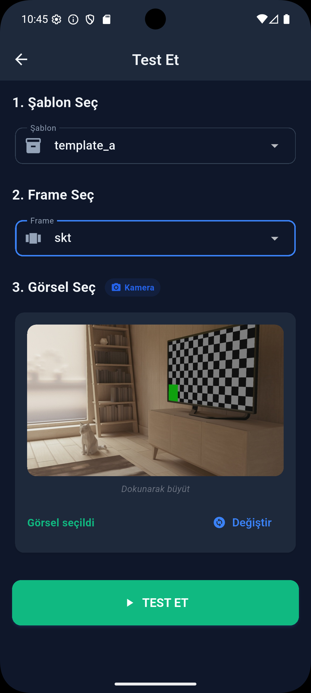 TQC Android app test flow, step 4, dark theme