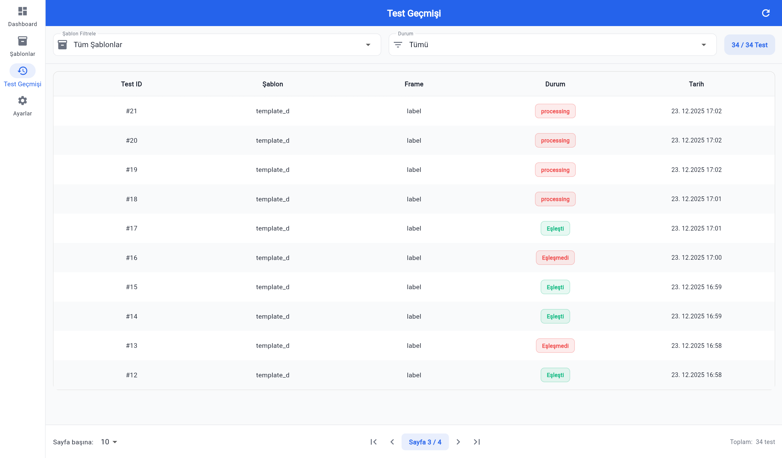TQC web dashboard, view 4